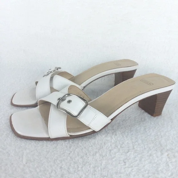Coach Magdalene White Leather Cross Strap Buckle Slide Sandals Womens 6 Italy - Picture 2 of 12
